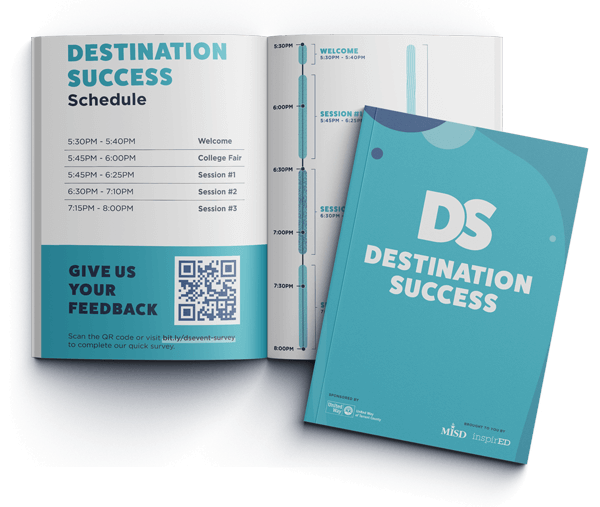 Destination Success booklet opened and closed.