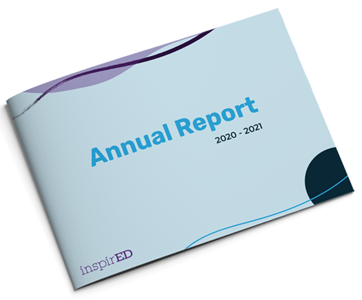 A mockup showing the Annual Report closed and open.